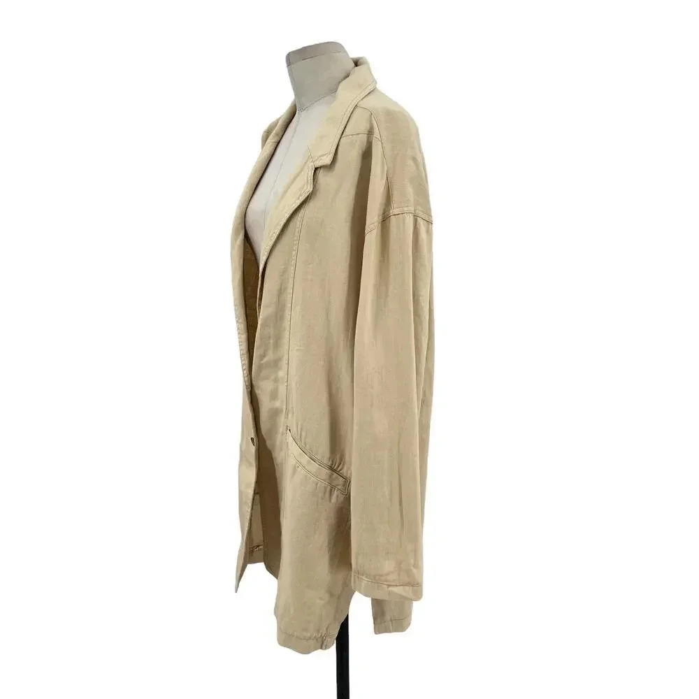 Anthropologie Pilcro Summer Blazer Jacket‎ Linen Cotton Taupe Tan Cream Size XL - Picture 8 of 14